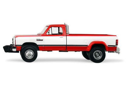 1993 Dodge Ram D350 Dually Red and White with Exhaust with Bumper Weights "Dually Drivers" Series 17 1/64 Diecast Model Car