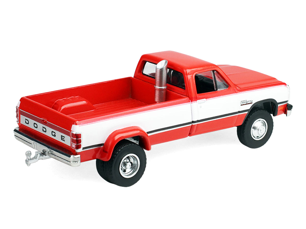 1993 Dodge Ram D350 Dually Red and White with Exhaust with Bumper Weights "Dually Drivers" Series 17 1/64 Diecast Model Car