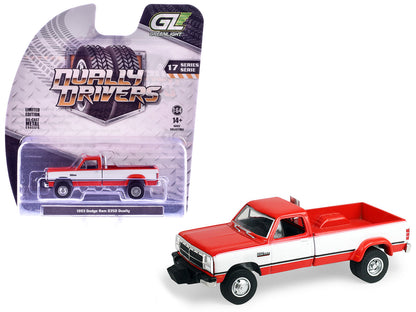 1993 Dodge Ram D350 Dually Red and White with Exhaust with Bumper Weights "Dually Drivers" Series 17 1/64 Diecast Model Car