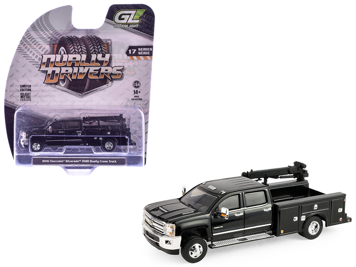 2016 Chevrolet Silverado 3500 Dually Crane Truck Black "Dually Drivers" Series 17 1/64 Diecast Model Car