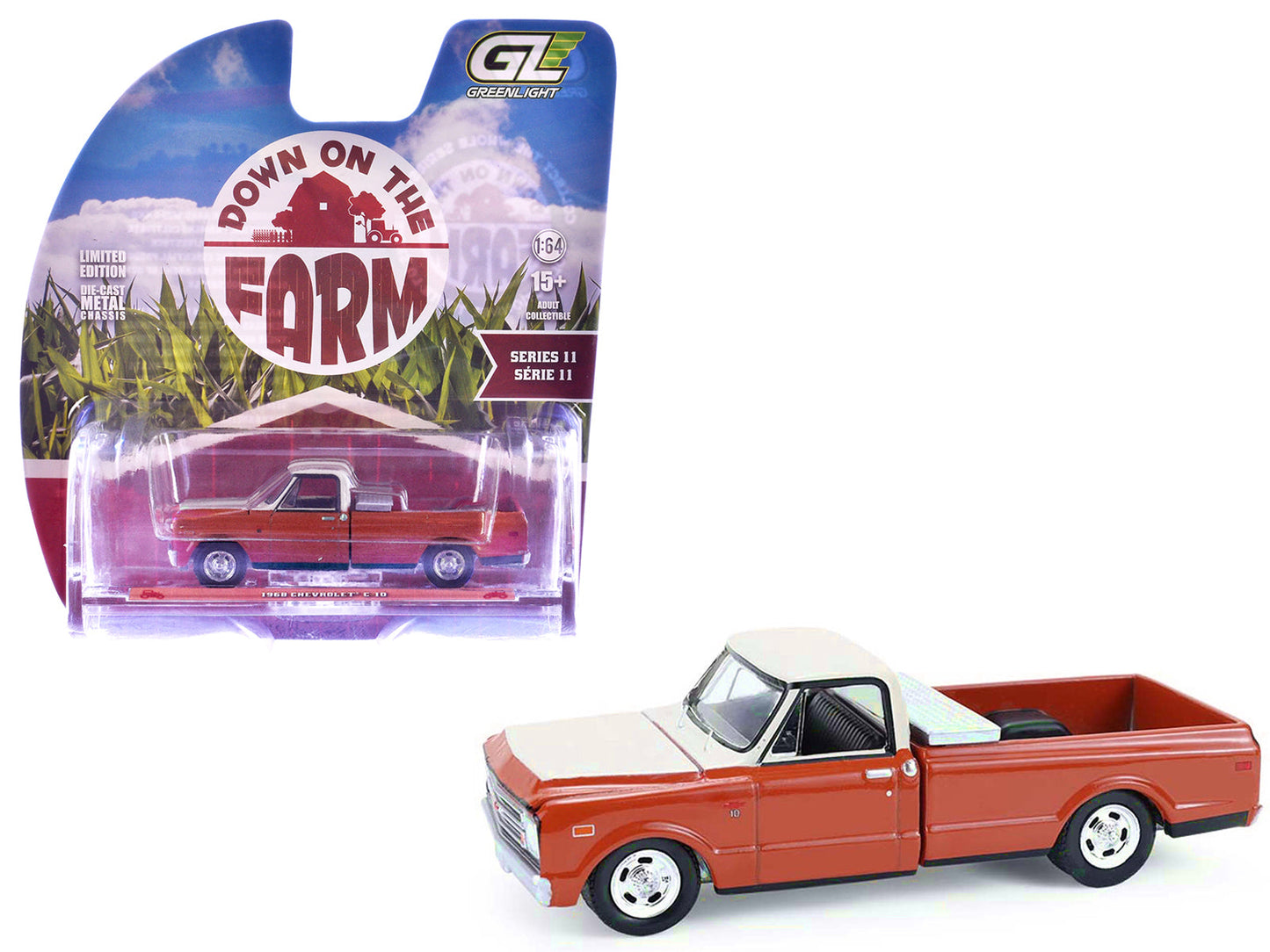 1968 Chevrolet C-10 Pickup Truck with Toolbox Orange and Beige "Down on the Farm" Series 11 1/64 Diecast Model