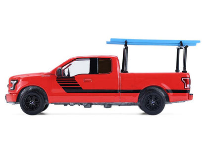 2015 Ford F-150 Pickup Truck with Ladder Rack Red with Black Stripes "Down on the Farm" Series 11 1/64 Diecast Model
