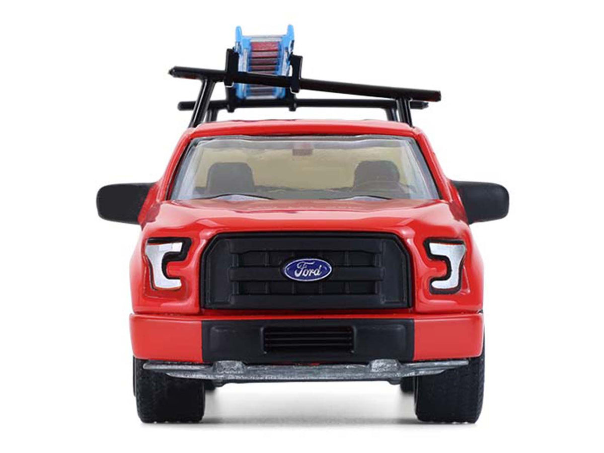 2015 Ford F-150 Pickup Truck with Ladder Rack Red with Black Stripes "Down on the Farm" Series 11 1/64 Diecast Model