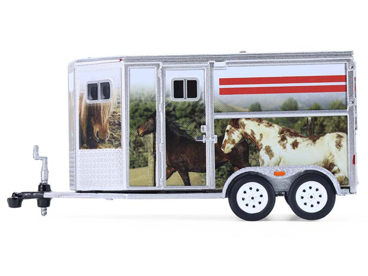Horse Trailer Silver with Custom Horse Wrap "Down on the Farm" Series 11 1/64 Diecast Model