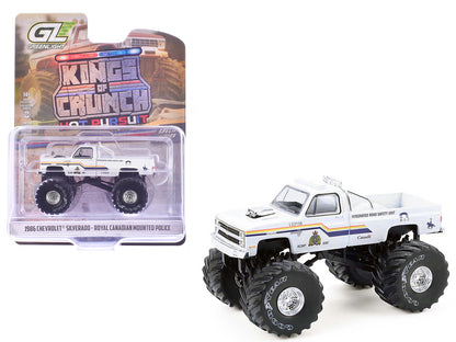 1986 Chevrolet Silverado Monster Truck "Royal Canadian Mounted Police" White with Stripes "Kings of Crunch - Hot Pursuit" Special Edition 1/64 Diecast Model Car