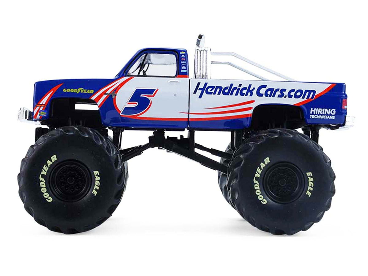 1981 Chevrolet K20 Monster Truck #5 "HendrickCars.com" Blue and White with Graphics "Kings of Crunch - Hendrick Motorsports Tribute" Special Edition 1/64 Diecast Model Car