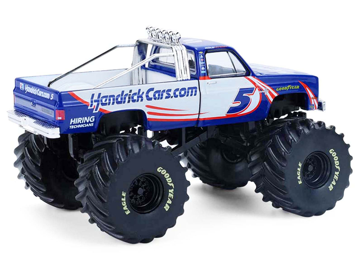 1981 Chevrolet K20 Monster Truck #5 "HendrickCars.com" Blue and White with Graphics "Kings of Crunch - Hendrick Motorsports Tribute" Special Edition 1/64 Diecast Model Car