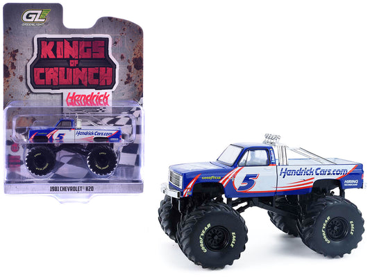 1981 Chevrolet K20 Monster Truck #5 "HendrickCars.com" Blue and White with Graphics "Kings of Crunch - Hendrick Motorsports Tribute" Special Edition 1/64 Diecast Model Car