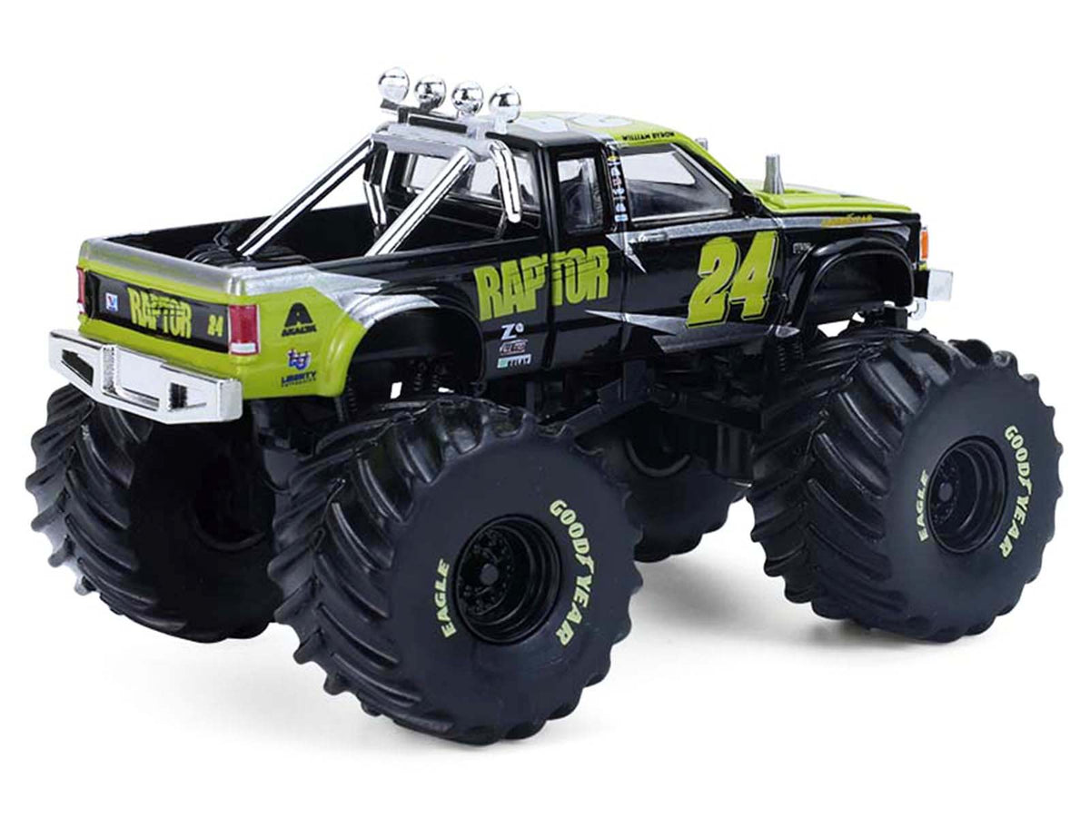 1986 Chevrolet S10 Monster Truck #24 "Raptor" Black and Green with Graphics "Kings of Crunch - Hendrick Motorsports Tribute" Special Edition 1/64 Diecast Model Car