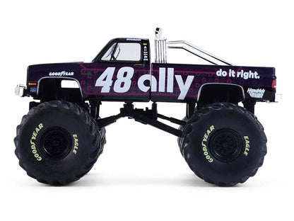 1984 Chevrolet Silverado Monster Truck #48 "Ally" Black and Purple with Graphics "Kings of Crunch - Hendrick Motorsports Tribute" Special Edition 1/64 Diecast Model Car