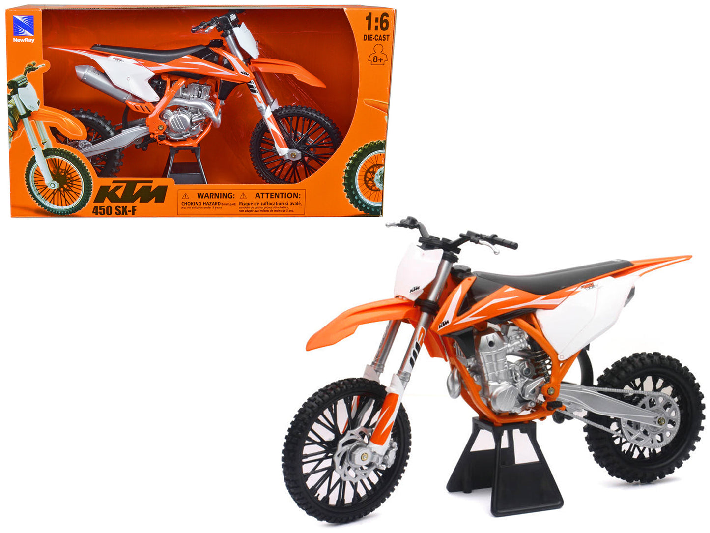 2018 KTM 450 SX-F Dirt Bike Motorcycle Orange and White 1/6 Diecast Model