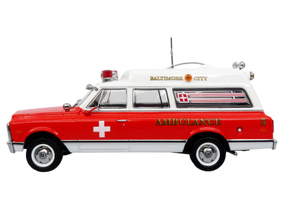 1969 Chevrolet C-10 Ambulance "Baltimore City Fire Department" White and Red "5 Alarm" Series Limited Edition 1/50 Diecast Model