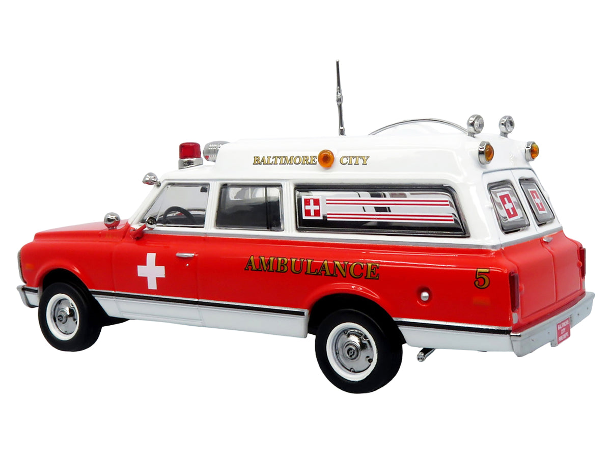 1969 Chevrolet C-10 Ambulance "Baltimore City Fire Department" White and Red "5 Alarm" Series Limited Edition 1/50 Diecast Model