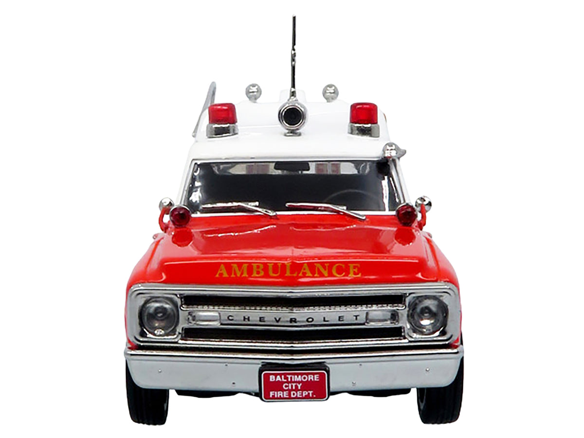 1969 Chevrolet C-10 Ambulance "Baltimore City Fire Department" White and Red "5 Alarm" Series Limited Edition 1/50 Diecast Model