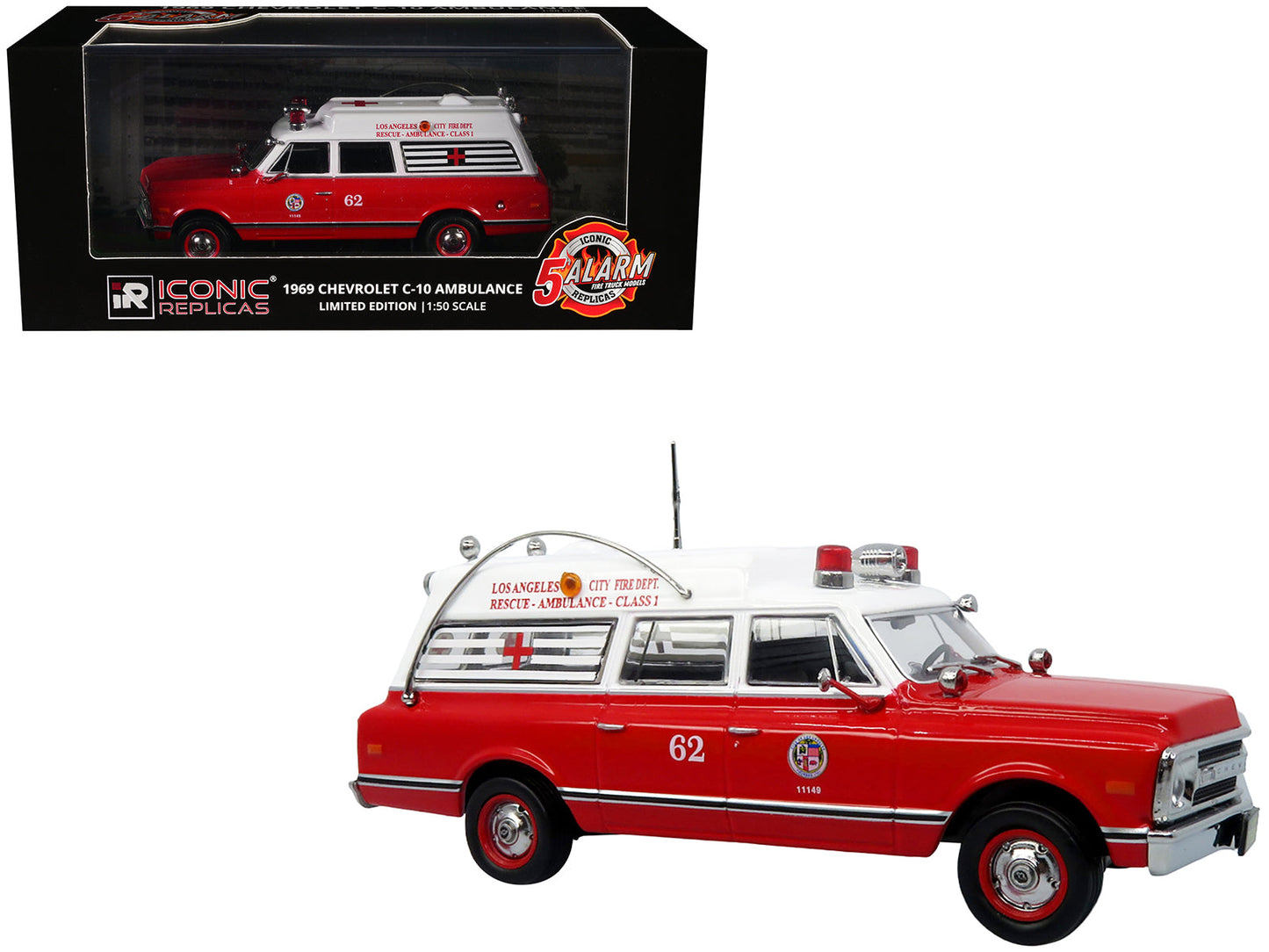 1969 Chevrolet C-10 Ambulance "Los Angeles City Fire Department" Red and White "5 Alarm" Series Limited Edition 1/50 Diecast Model