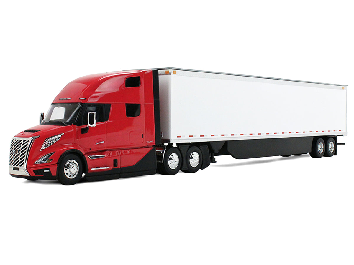 Volvo VNL 860 High-Roof Sleeper and 53' Trailer with Skirts Red with White Trailer 1/50 Diecast Model