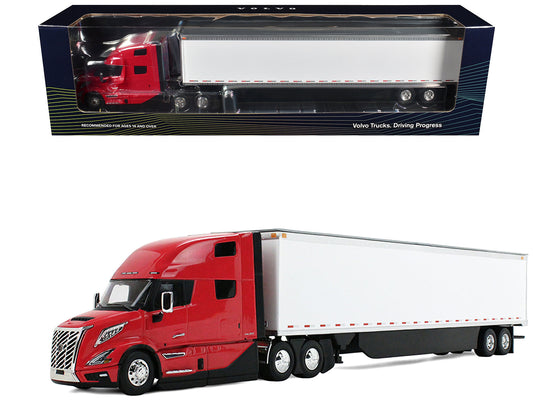 Volvo VNL 860 High-Roof Sleeper and 53' Trailer with Skirts Red with White Trailer 1/50 Diecast Model