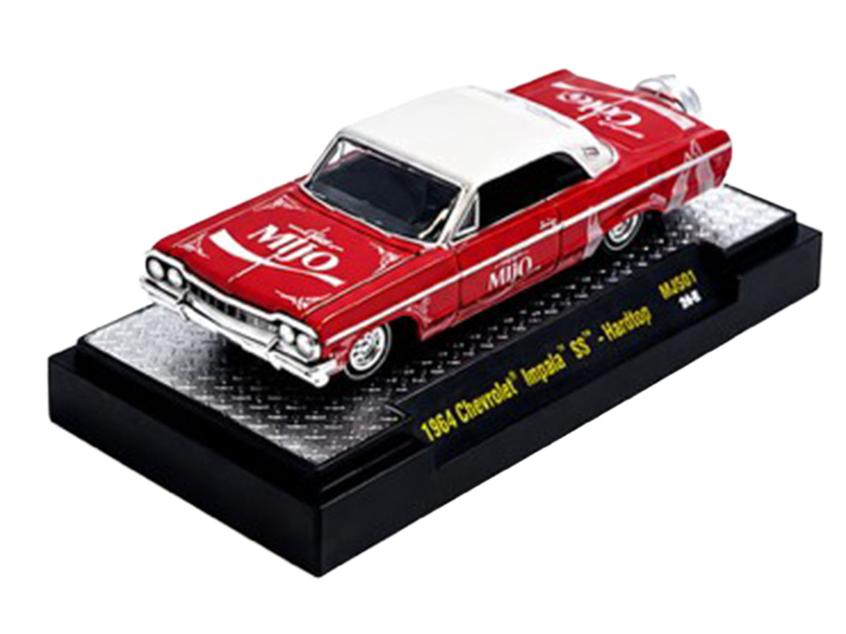 1964 Chevrolet Impala SS Lowrider "Coca Cola" Red with White Top and Graphics Limited Edition to 9340 pieces Worldwide 1/64 Diecast Model Car