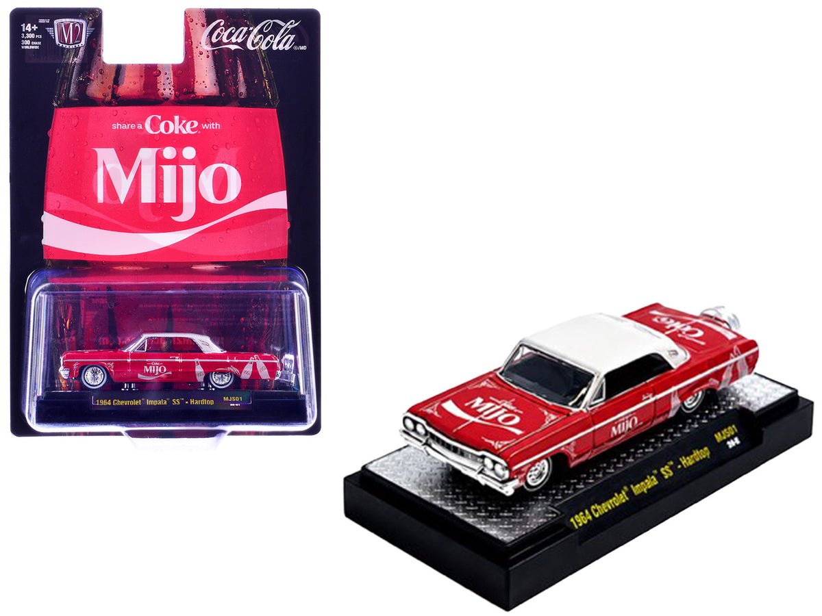 1964 Chevrolet Impala SS Lowrider "Coca Cola" Red with White Top and Graphics Limited Edition to 9340 pieces Worldwide 1/64 Diecast Model Car