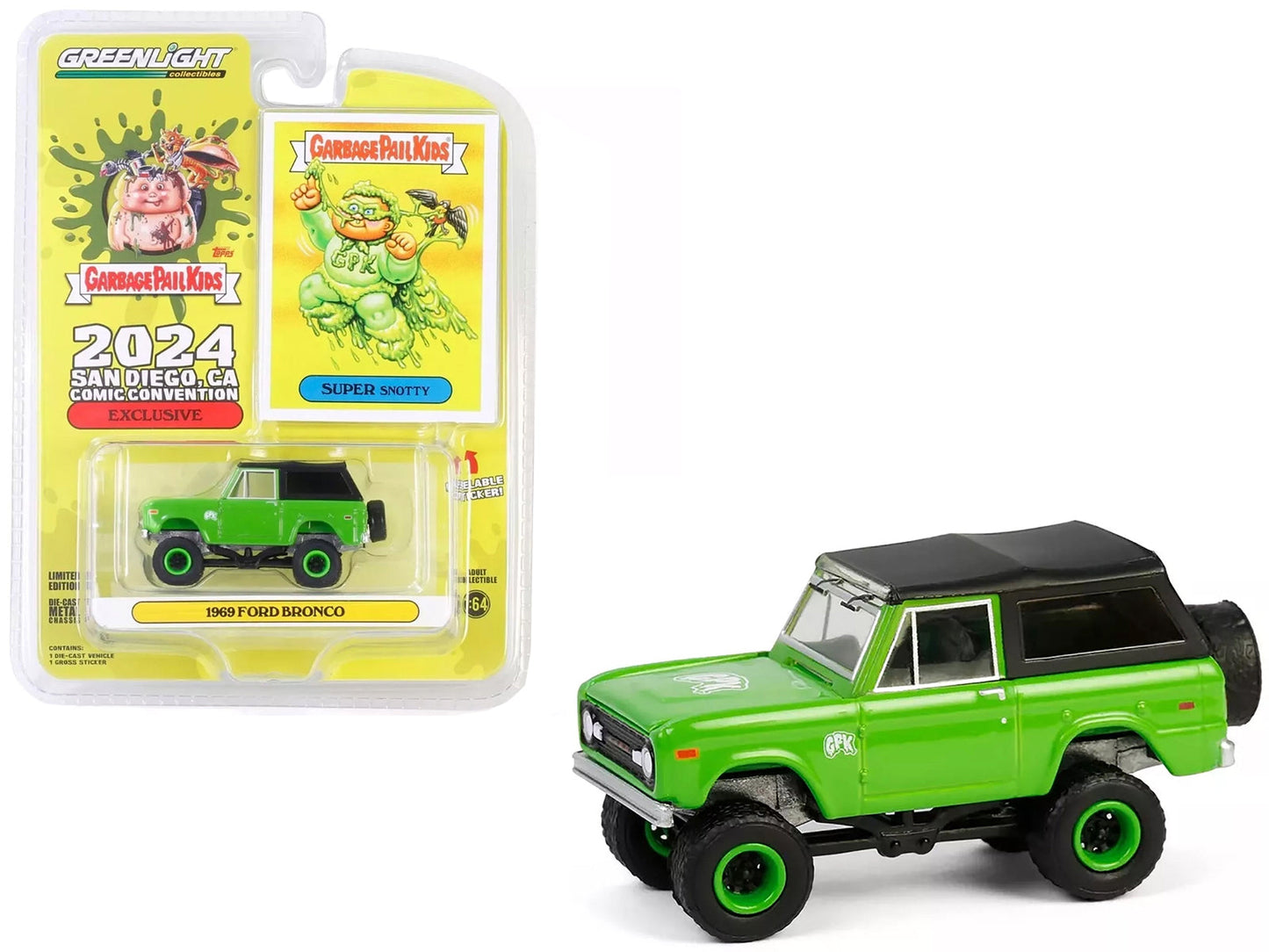 1969 Ford Bronco "Garbage Pail Kids: Super Snotty" Green with Black Top "San Diego Comic-Con 2024 Exclusive" 1/64 Diecast Model Car