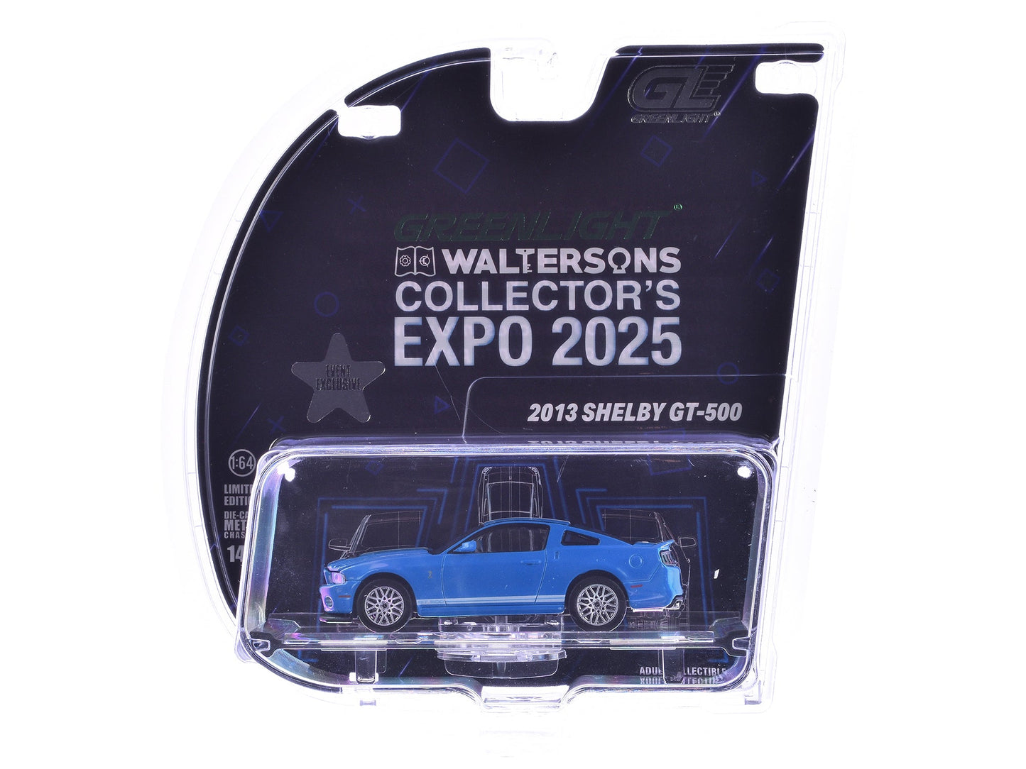 2013 Shelby GT-500 Blue with White Stripes "2025 Greenlight Waltersons Collector's Expo Exclusive" 1/64 Diecast Model Car