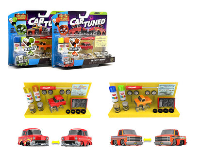 1987 Chevrolet C10 Pickup Truck Orange and 1956 Chevrolet Nomad Red "Custom Shop" 2 Car Set Diecast Model Cars