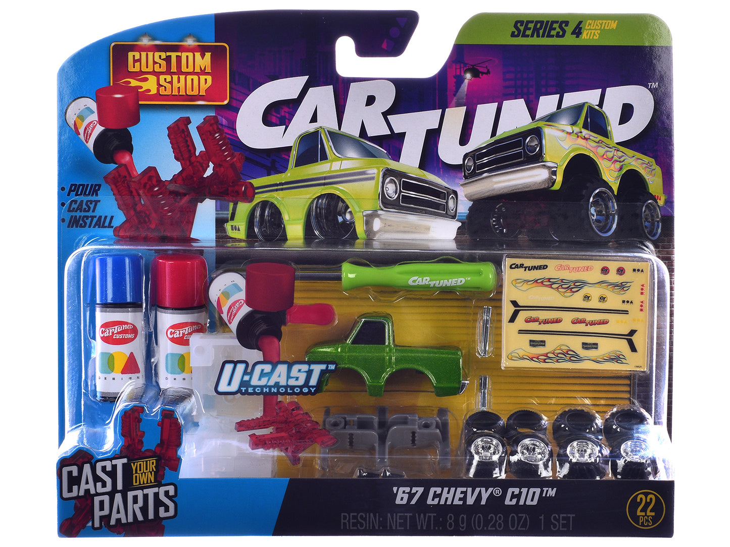 1969 Pontiac GTO Purple Metallic and 1967 Chevrolet C10 Pickup Truck Green Metallic "Custom Shop" 2 Car Set Diecast Model Cars