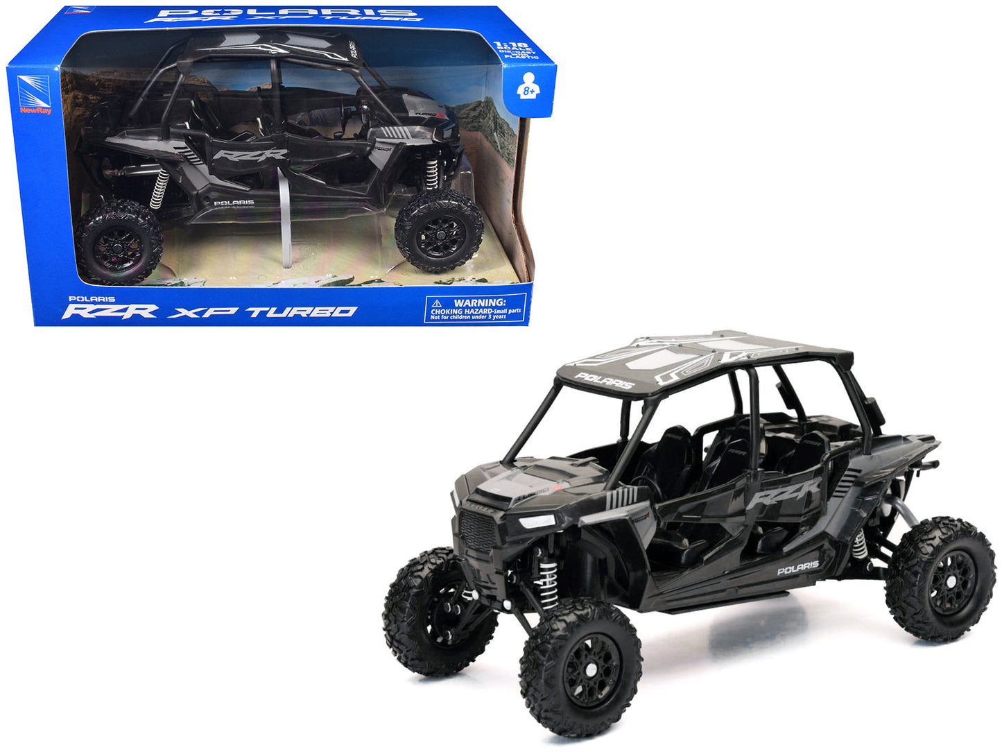 Polaris RZR XP 4 Turbo EPS Sport UTV Onyx Black with Gray Graphics 1/18 Diecast Model
