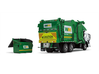 Mack LR Garbage Truck with McNeilus Meridian Front Load Refuse Body White and Green with Refuse Bin "Waste Management" 1/64 Diecast Model