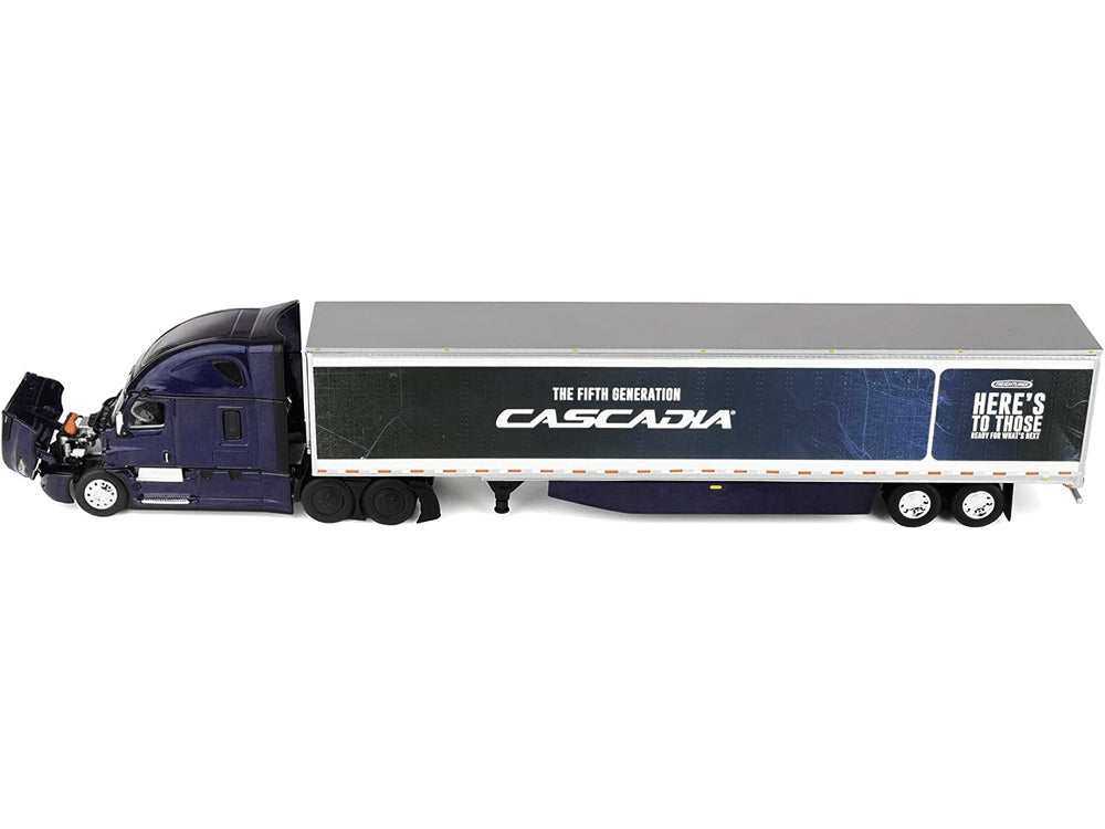 Freightliner Fifth Generation Cascadia Raised Roof Sleeper & 53' Utility Trailer with Skirts Midnight Blue 1/64 Diecast Model