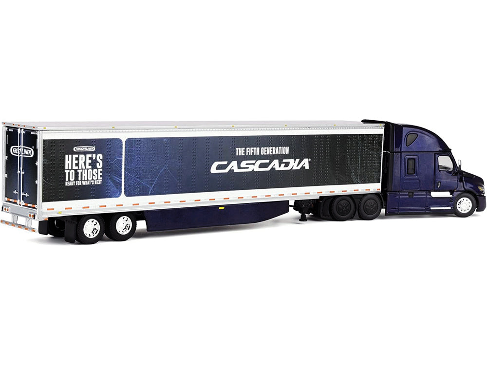 Freightliner Fifth Generation Cascadia Raised Roof Sleeper & 53' Utility Trailer with Skirts Midnight Blue 1/64 Diecast Model