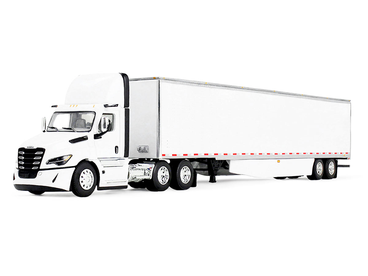 Freightliner Fifth Generation Cascadia Day Cab and 53' Utility Trailer with Skirts White 1/64 Diecast Model