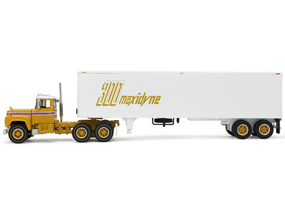 Mack R-Model Day Cab and 40' Vintage Trailer Yellow with Red Stripes and White Top "Mack Anniversary" 1/64 Diecast Model