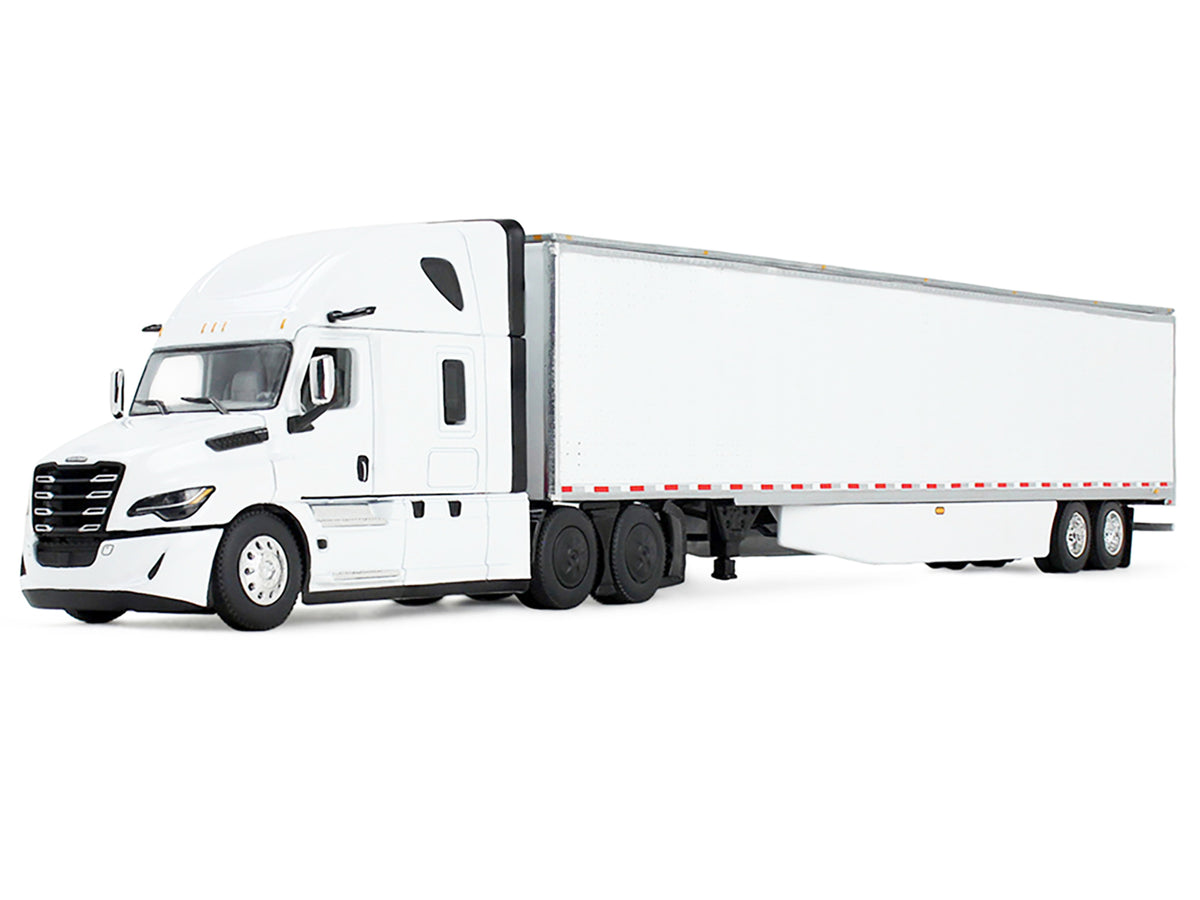 Freightliner Fifth Generation Cascadia Raised Roof Sleeper & 53' Utility Trailer with Skirts White 1/64 Diecast Model