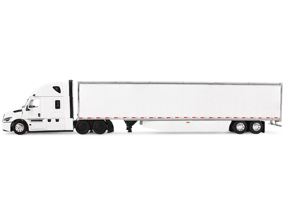 Freightliner Fifth Generation Cascadia Raised Roof Sleeper & 53' Utility Trailer with Skirts White 1/64 Diecast Model