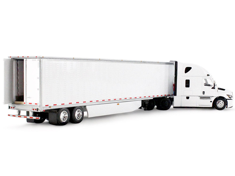 Freightliner Fifth Generation Cascadia Raised Roof Sleeper & 53' Utility Trailer with Skirts White 1/64 Diecast Model