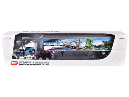 Kenworth W900L with 86" Studio Sleeper and 53' Utility Trailer with Skirts "Walinga" White with Blue Graphics 1/64 Diecast Model