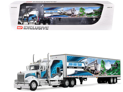 Kenworth W900L with 86" Studio Sleeper and 53' Utility Trailer with Skirts "Walinga" White with Blue Graphics 1/64 Diecast Model