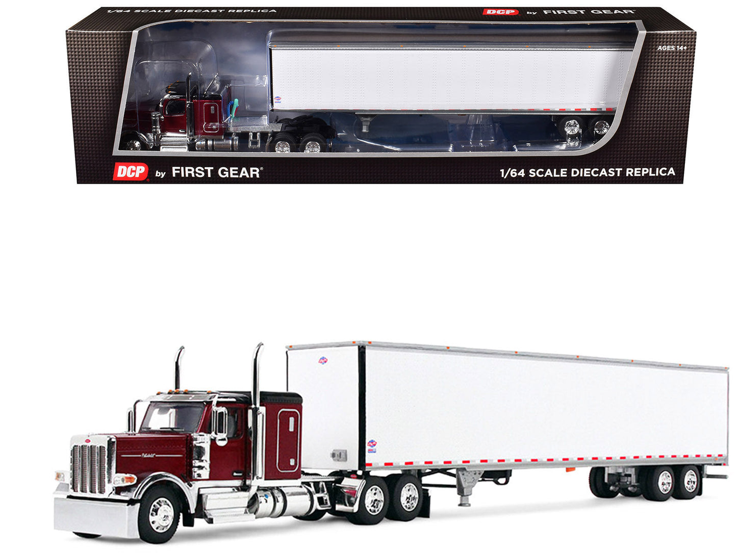 Peterbilt 589 with 58" Flat Top Sleeper and 53' Utility Trailer Legendary Red with Black Top 1/64 Diecast Model