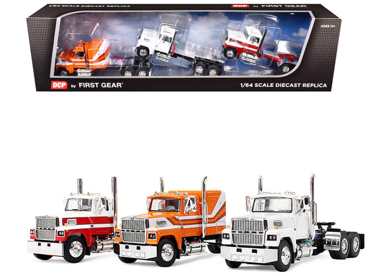 Ford LTL 9000 Trio Set (Two Day Cabs and One 60" Flat Top Sleeper) 1/64 Diecast Model