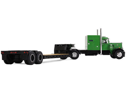 Peterbilt 351 with 60" Vintage Sleeper and Rogers Vintage Lowboy Trailer Green with Black Trailer 1/64 Diecast Model