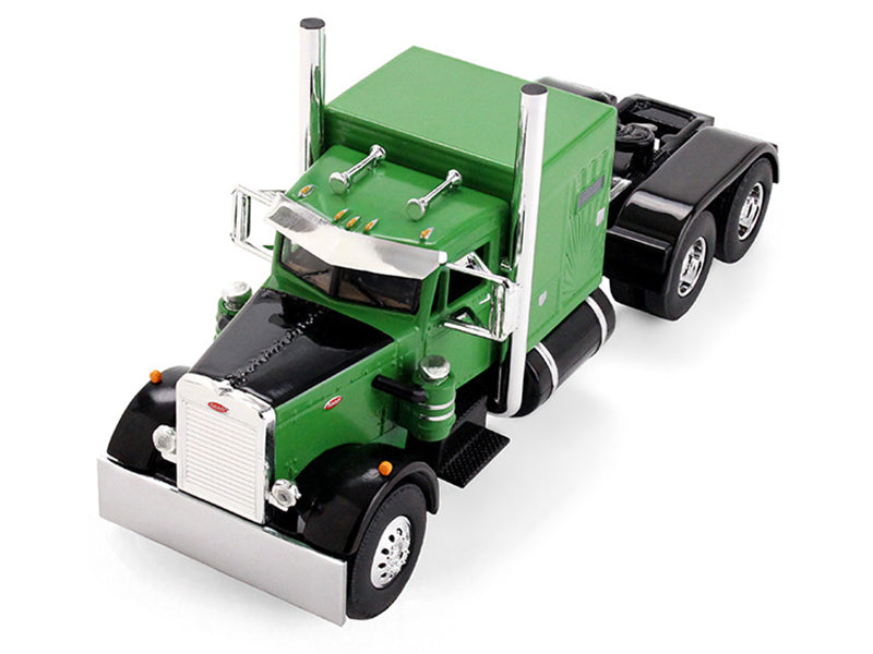 Peterbilt 351 with 60" Vintage Sleeper and Rogers Vintage Lowboy Trailer Green with Black Trailer 1/64 Diecast Model