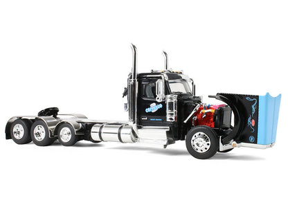 Peterbilt 589 Day Cab and Fontaine Renegade LXT40 Lowboy Trailer with Fliptail "Cappello Heavy Transport" Black with Light Blue Hood 1/64 Diecast Model