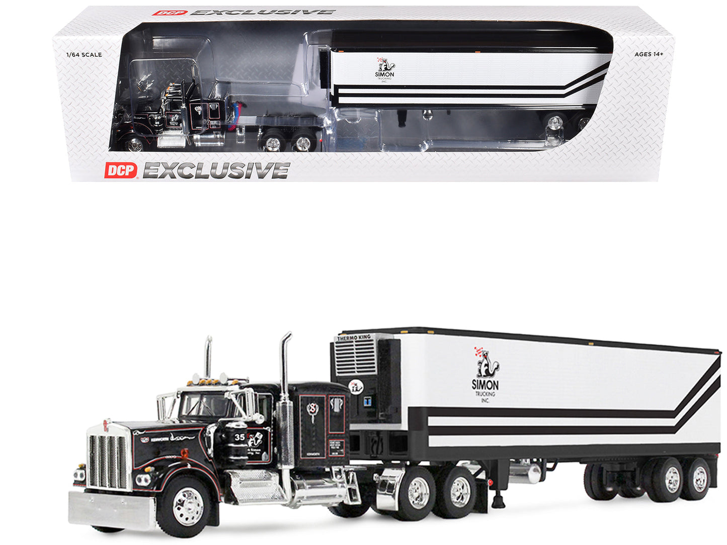 Kenworth W900A with 60" Flat Top Sleeper and 40' Vintage Trailer with Reefer "Dick Simon Trucking" Black with Graphics 1/64 Diecast Model