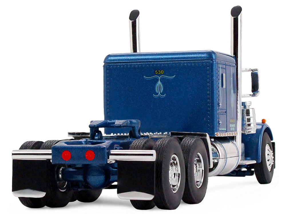 Peterbilt 351 with 63" Flat Top Sleeper and 40' Vintage Trailer with Reefer "Western Distributing" Blue Metallic and White 1/64 Diecast Model