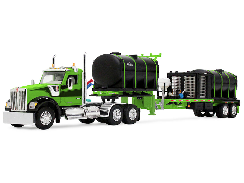 Kenworth W900 Day Cab with Demco 42' Liquid Fertilizer Tender Trailer Green and Black 1/64 Diecast Model