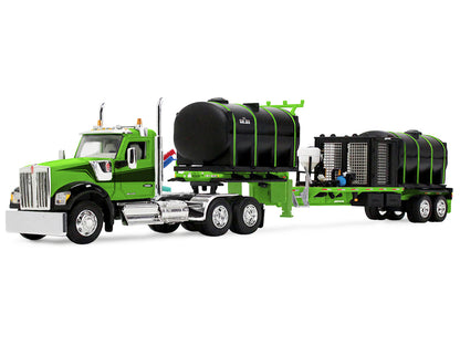 Kenworth W900 Day Cab with Demco 42' Liquid Fertilizer Tender Trailer Green and Black 1/64 Diecast Model