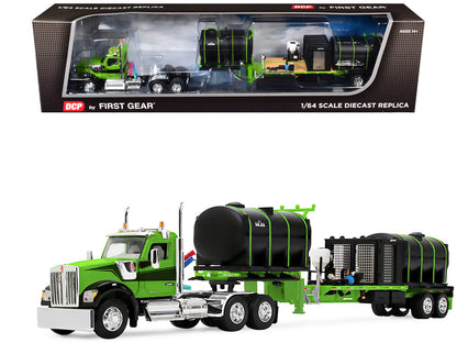 Kenworth W900 Day Cab with Demco 42' Liquid Fertilizer Tender Trailer Green and Black 1/64 Diecast Model
