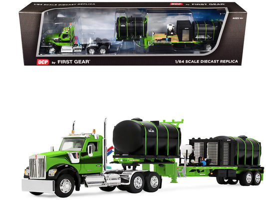 Kenworth W900 Day Cab with Demco 42' Liquid Fertilizer Tender Trailer Green and Black 1/64 Diecast Model