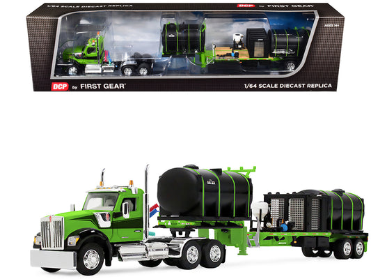Kenworth W900 Day Cab with Demco 42' Liquid Fertilizer Tender Trailer Green and Black 1/64 Diecast Model